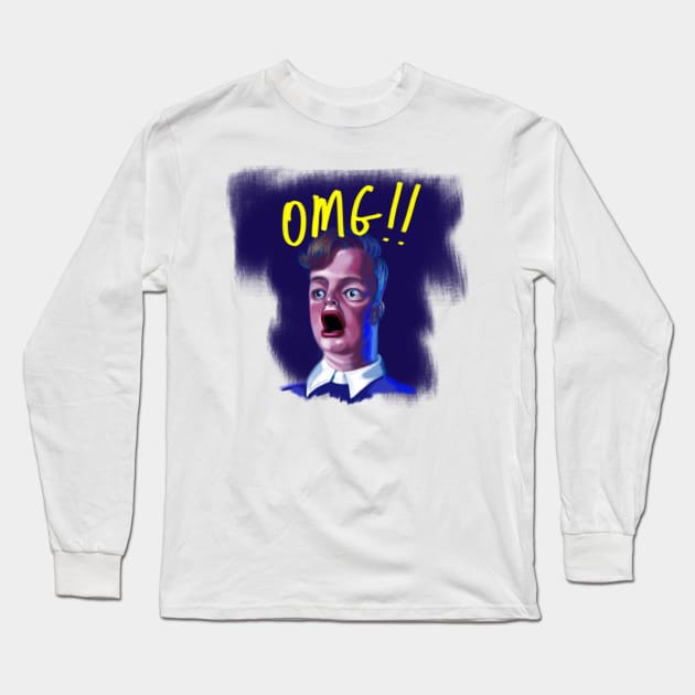 OMG!! Dude in Shock Funny Caricature Meme Long Sleeve T-Shirt by ckandrus